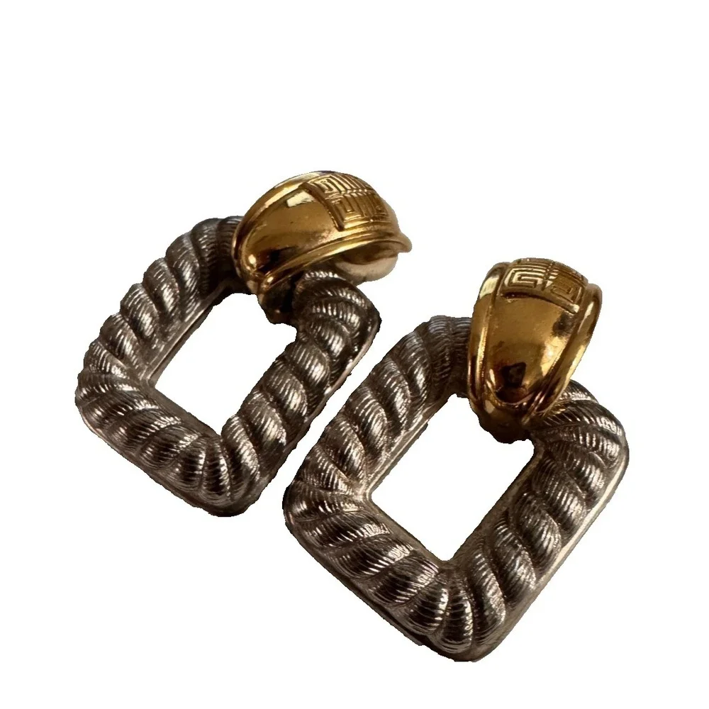 Givenchy Paris Earrings New York Silver Gold-Tone Door Knocker Designer Rare